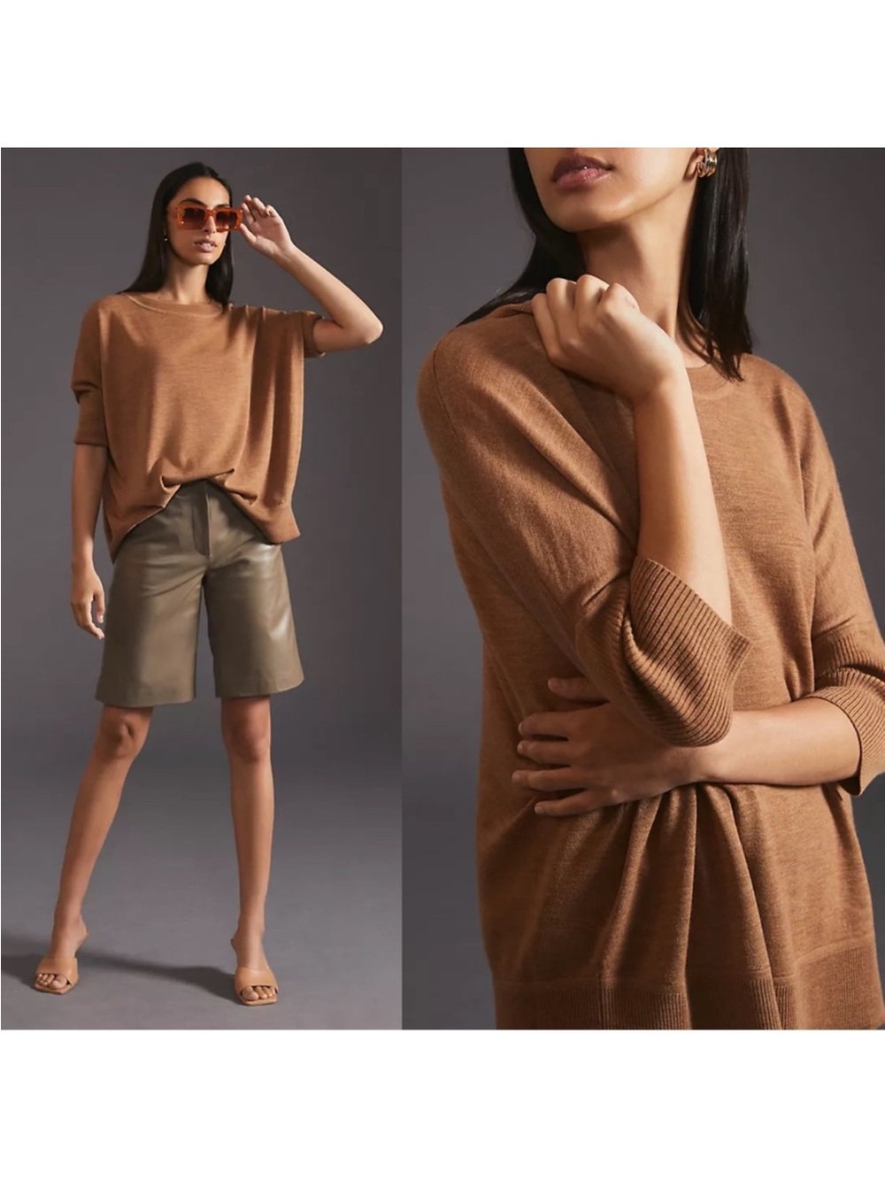 ANTHROPOLOGIE Boat Neck Wool Sweater Oversized Brown Size XL